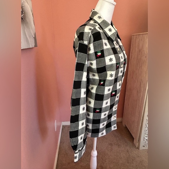 VTG 90s Buffalo plaid rustic Christmas snowman cottagecore button down top 18/20 - Picture 3 of 9